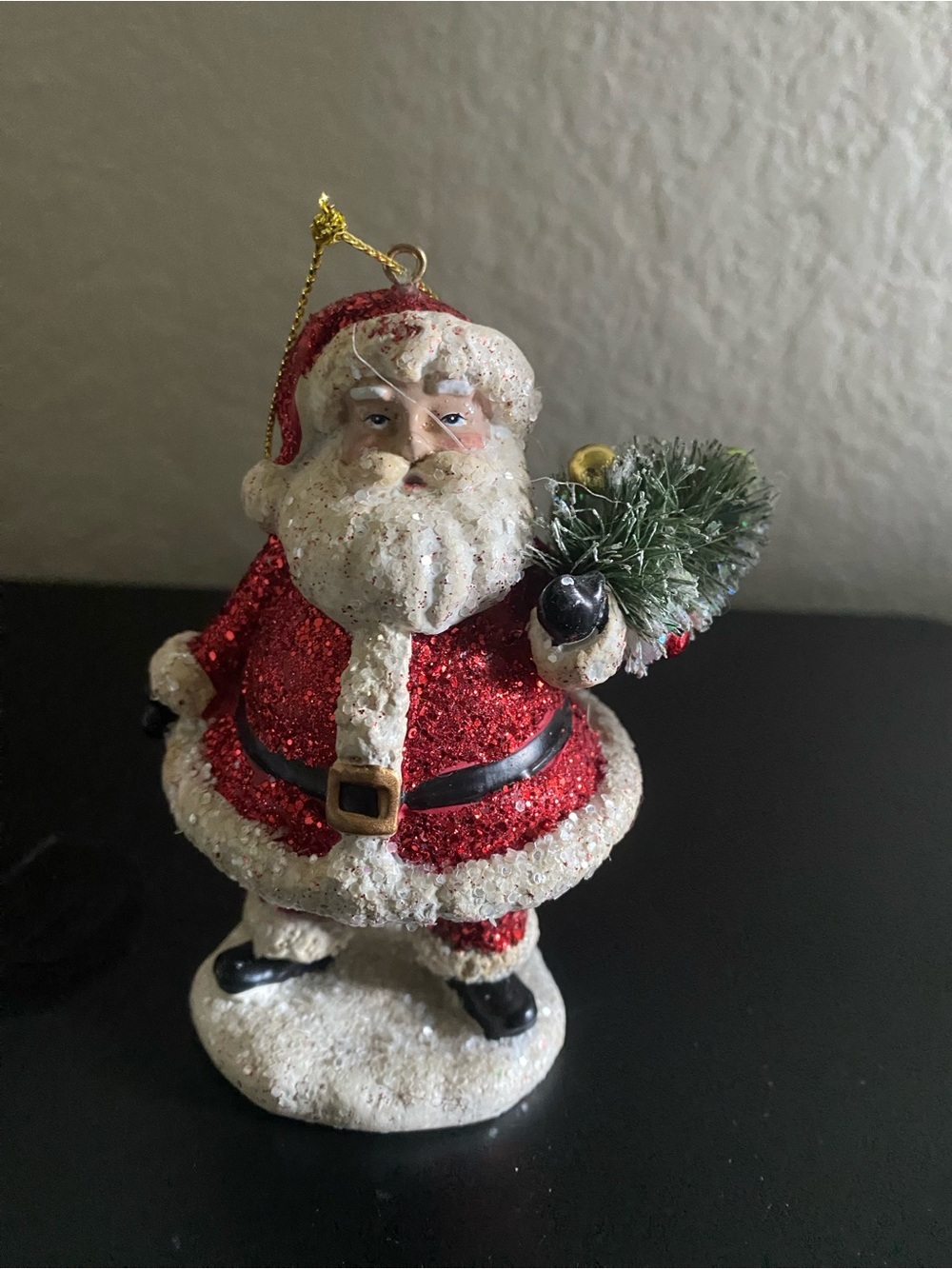 Vintage Glitter Santa Claus Red Christmas Holiday 4” Ornament Whimsical Figurine